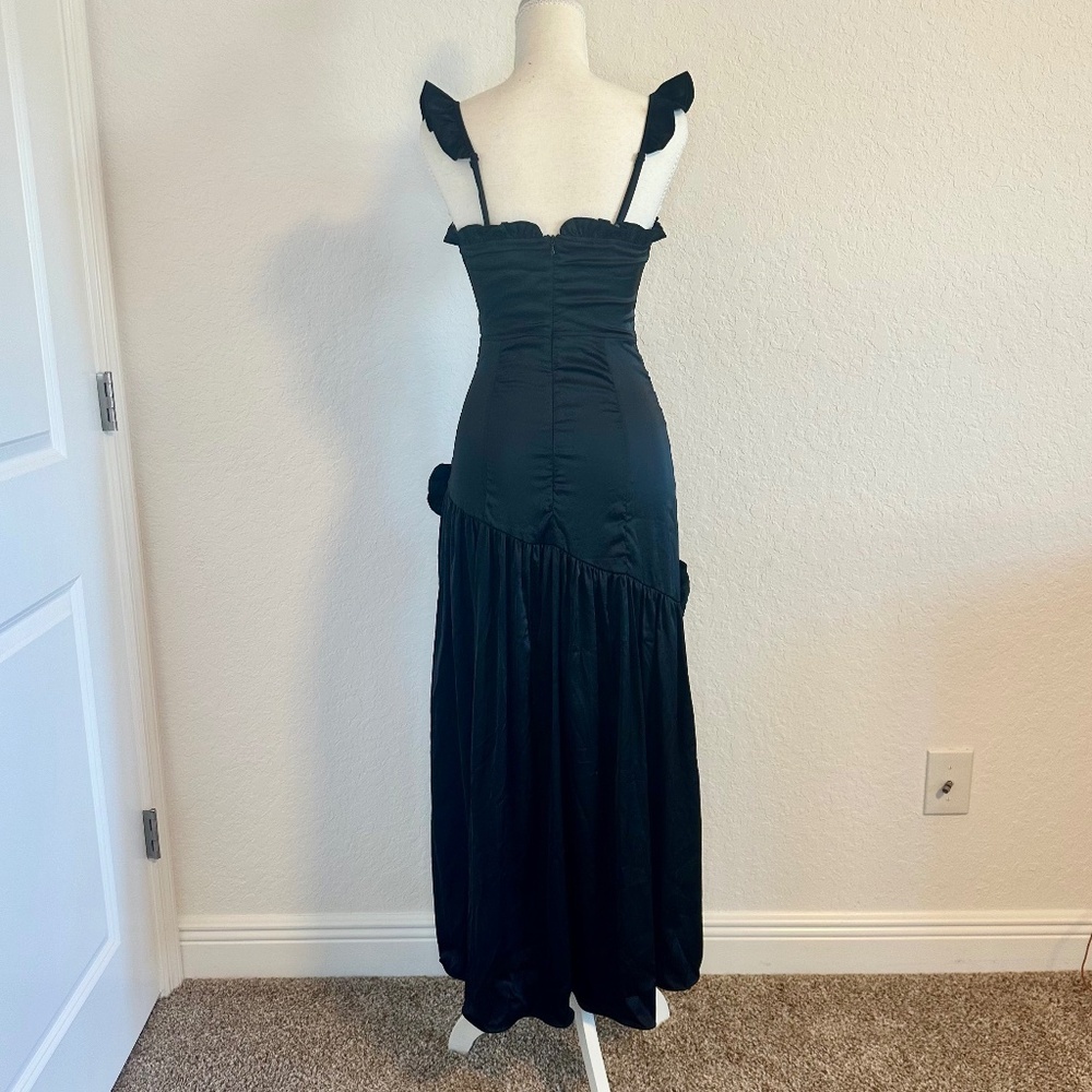 Whimsigoth/ Gothic Black Satin Maxi Dress, Size S - Picture 5 of 13